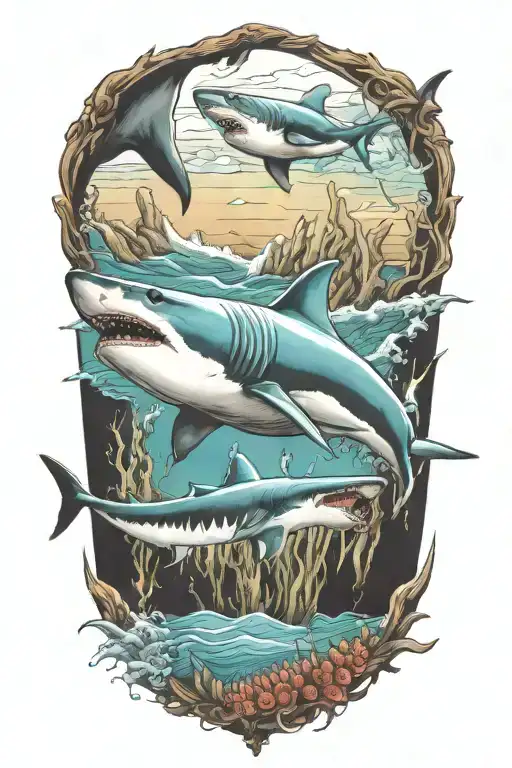 shark with open mouth tattoo design idea