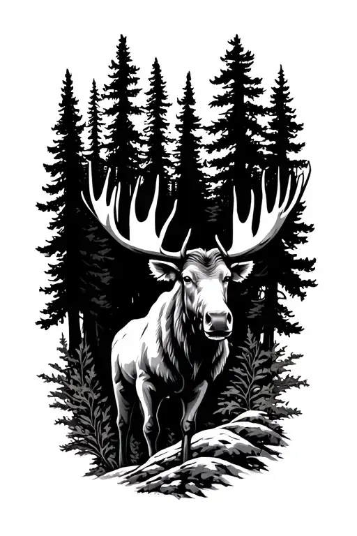Moose with Trees Forest Tree tattoo design idea