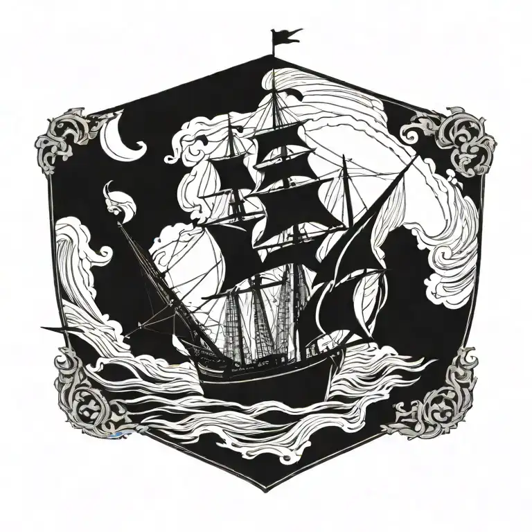 boat 18th century tattoo design idea