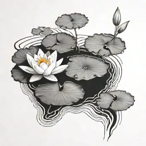 pool of water with lily pads, side angle tattoo design idea