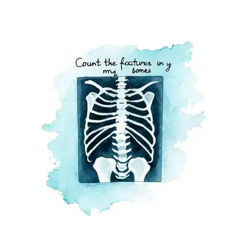 The text" count the fractures in my bones" in a bold font and an image of broken bones on an xray tattoo design idea