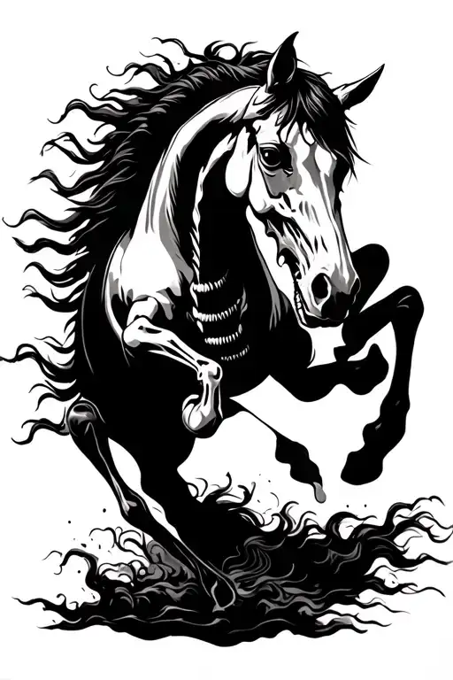 skeletal horse galloping tattoo design idea