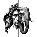 half marcus aurelius face and half elephant tattoo design idea