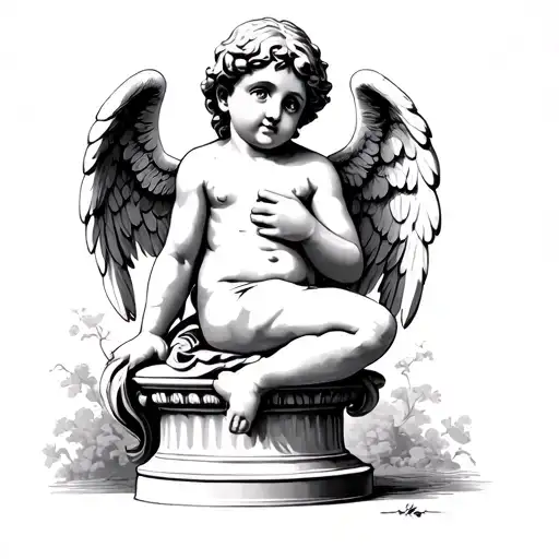 cherub angel sittin on a pillar tattoo design idea