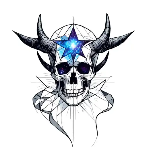 skull with nebula star in the nose with demon horns tattoo design idea