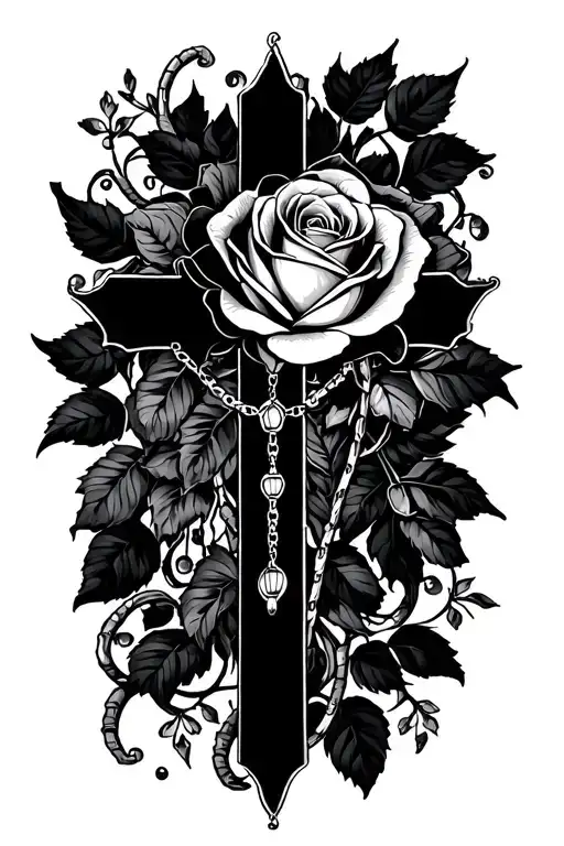 rosary cross rose tattoo design combining elements tattoo design idea