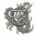 Nidhogg curling around a large Anchor with Yggdrasil in the background tattoo design idea