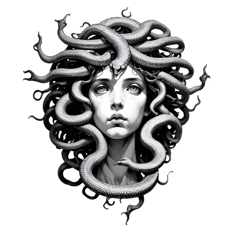 Medusa with snakes going to neck tattoo design idea
