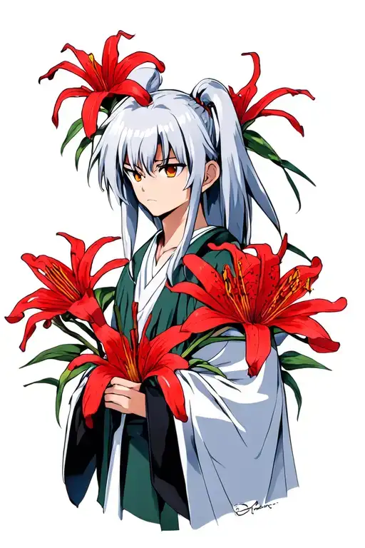INUYASHA WITH RED SPIDER LILLIES AROUND HIM  tattoo design idea