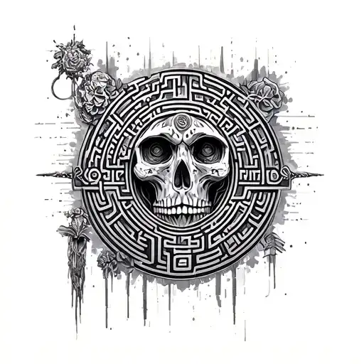 labyrinth collage in realistic patch design tattoo design idea