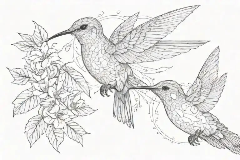Hummingbird and creation of adam hands tattoo design idea