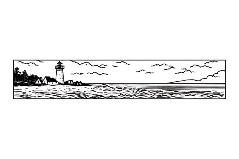 beach shoreline panorama with lighthouse  tattoo design idea