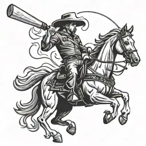 cowboy riding a misile. the cowboys head is The Offspring flaming skull logo. He’s holding a baseball bat.  tattoo design idea