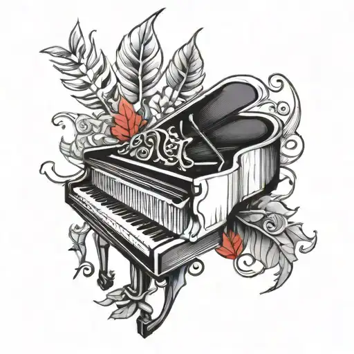 piano keys with red leaves growing tattoo design idea