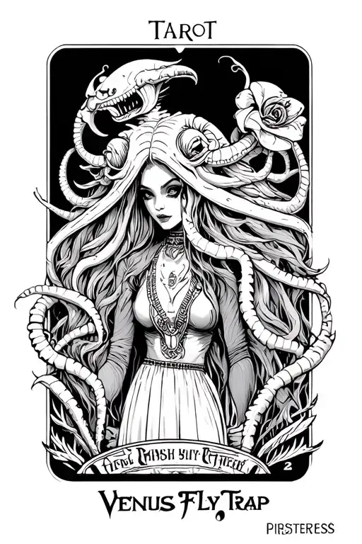 Venus Fly Trap monster high priestess tarot card tattoo design idea