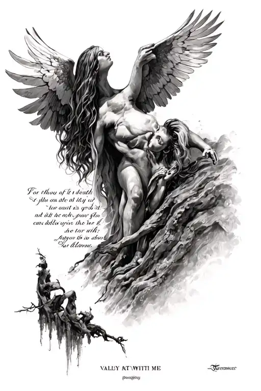 valley of shadow of death, and the words "for thou art with me" tattoo design idea