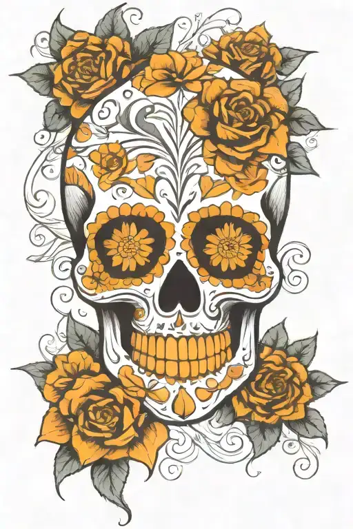 sugar skull, marigold eyes tattoo design idea