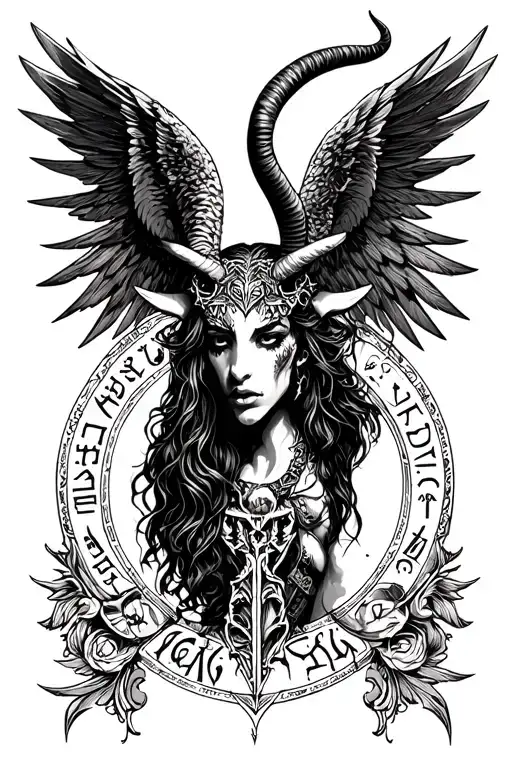 arcangel uriel with capricorn zodiac sign tattoo design idea