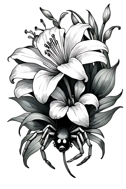 paws print tattoo with spider -lily  flower tattoo design idea