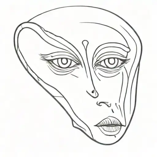 alien face where one eye is the letter T and the other eye is the letter k tattoo design idea