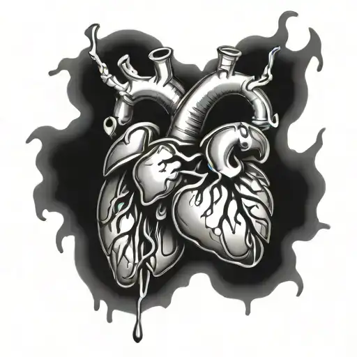 hand drenching bleeding artificial heart tattoo design idea