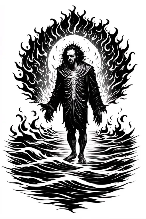 lost soul in sea of fire man tattoo design idea