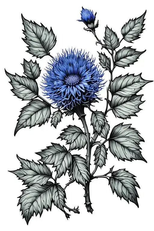 poison ivy vine, blue thistle flower, tattoo design idea