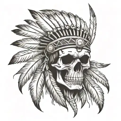 native American skull wearing bones tattoo design idea