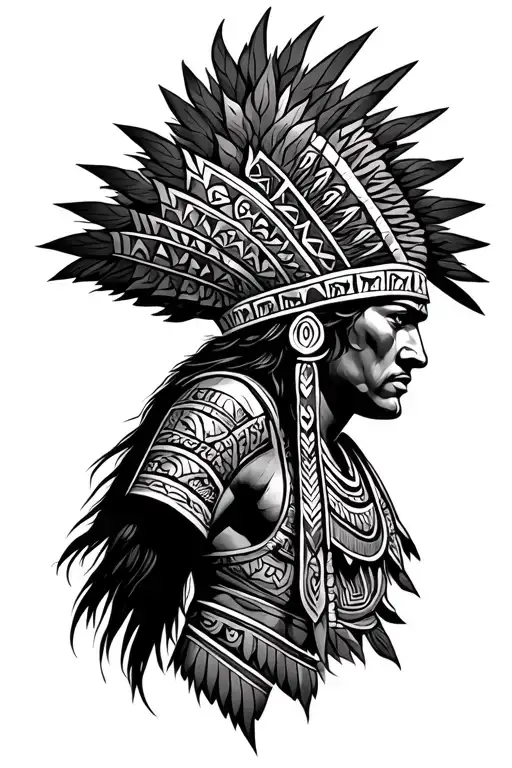 Mexican Aztec warrior, religious symbol intertwined tattoo design idea