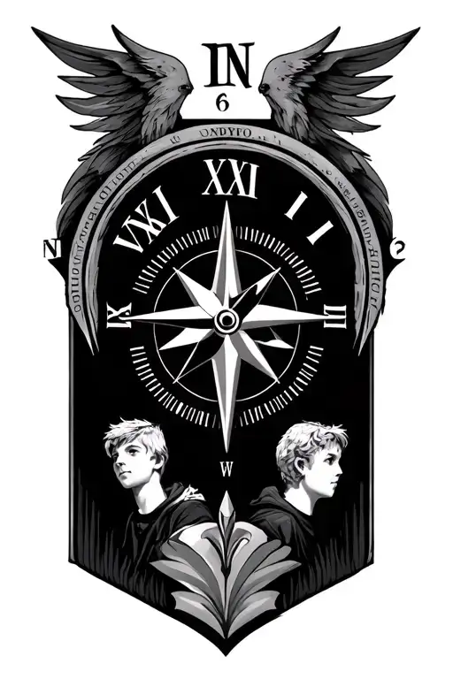 arrow. compass. two boys Roman numeral birthdate incorporated VIII・XXVI・MMXX     VI・XIII・MMXXIII       tattoo design idea