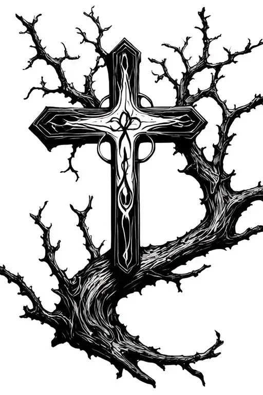 Christian cross out of a branch  tattoo design idea