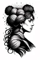 side profile female face with yarn exploding from top it tattoo design idea