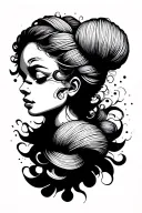 side profile female face with yarn exploding from top it tattoo design idea
