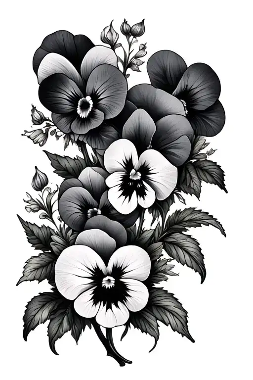 pansies flowers trail with crown surrounded tattoo design idea