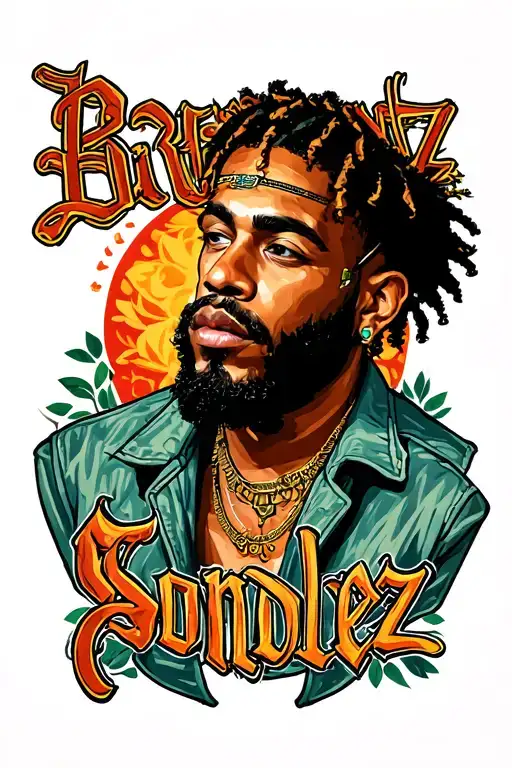 Brent faiyaz Sonder, strength & self discipline, 2005 bold old English writing,  Mexican style tattoo design idea