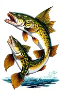 northern pike fish jumping tattoo design idea