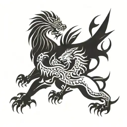 Welsh dragon fighting a lion  tattoo design idea
