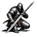 medieval knight slash viking kneeling with a sword  tattoo design idea