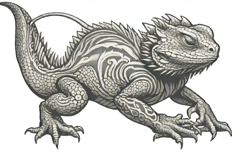 wispy lizard bearded dragon Smokey tribal tattoo design idea