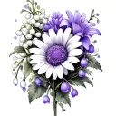 a cross with violet, daisy and lily of the valley flowers  tattoo design idea