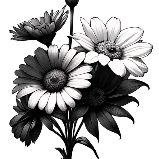 Daisy, Daisy, Sweet Pea, Narcissus flower bouquet minimalist very simple only four flowers tattoo design idea