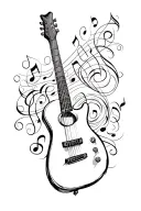 acuistic guitar with scroll musical notes swirling tattoo design idea