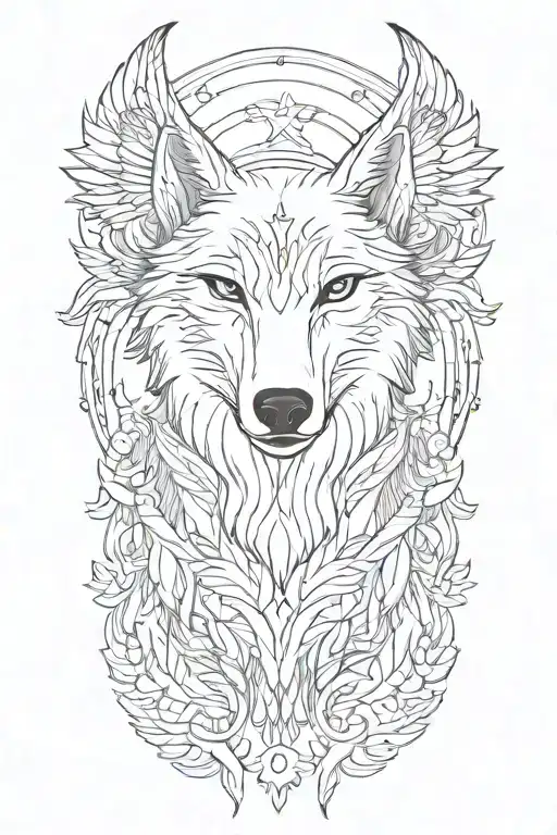 Wolf head with angel wings tattoo design idea