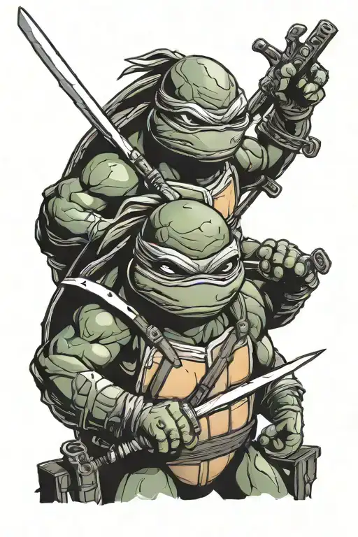 Teenage mutant ninja turtles masks with their weapons going through the eye slots tattoo design idea