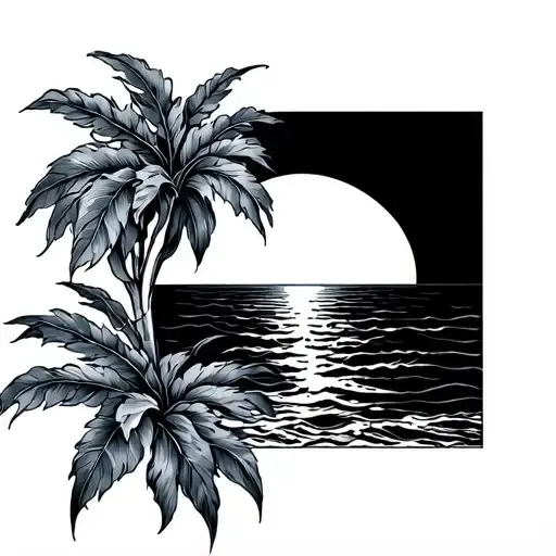 fineline tattoo with a sunset over the ocean and portuguese tiles  tattoo design idea