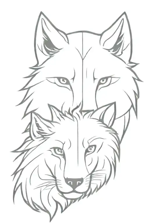 Wolf and Lion face tattoo design idea