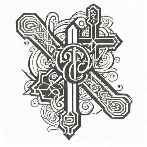 Catholic cross and OPC letter incorporated tattoo design idea