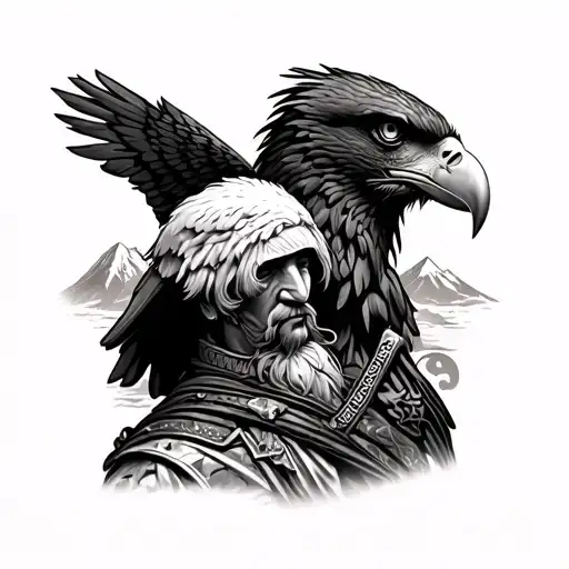 Roman solider and bald eagle tattoo represent Italian and American heritage. also include both small flags and mountain tattoo design idea