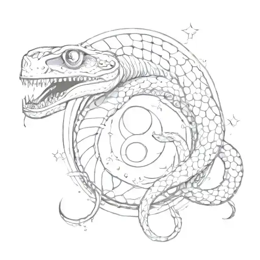 snake with moth and moon tattoo design idea