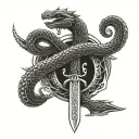 snake around Viking sword tattoo design idea